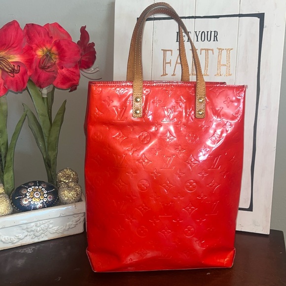 Louis Vuitton Monogram Vernis Reade MM Red Tote Bag Purse - Picture 1 of 17